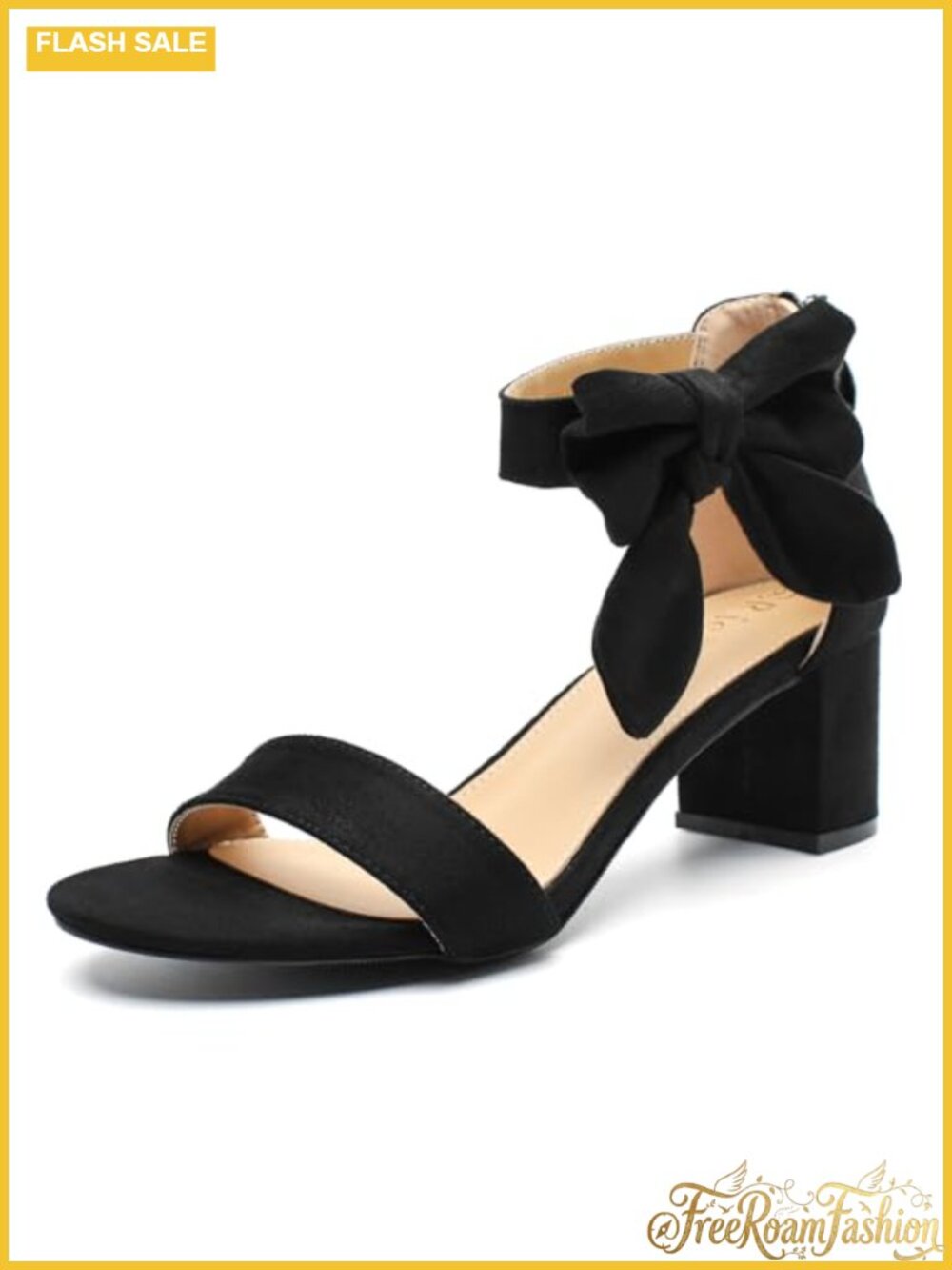Women's Velvet Bow Heels Open Toe Ankle Strap Low Block Dress Sandals